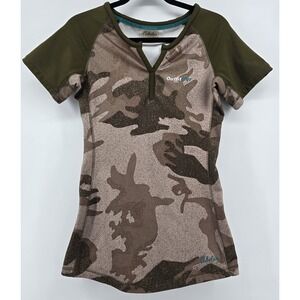 Cabelas OutfitHer Womens Short Sleeve Shirt Size S‎ Green Camouflage Microfiber